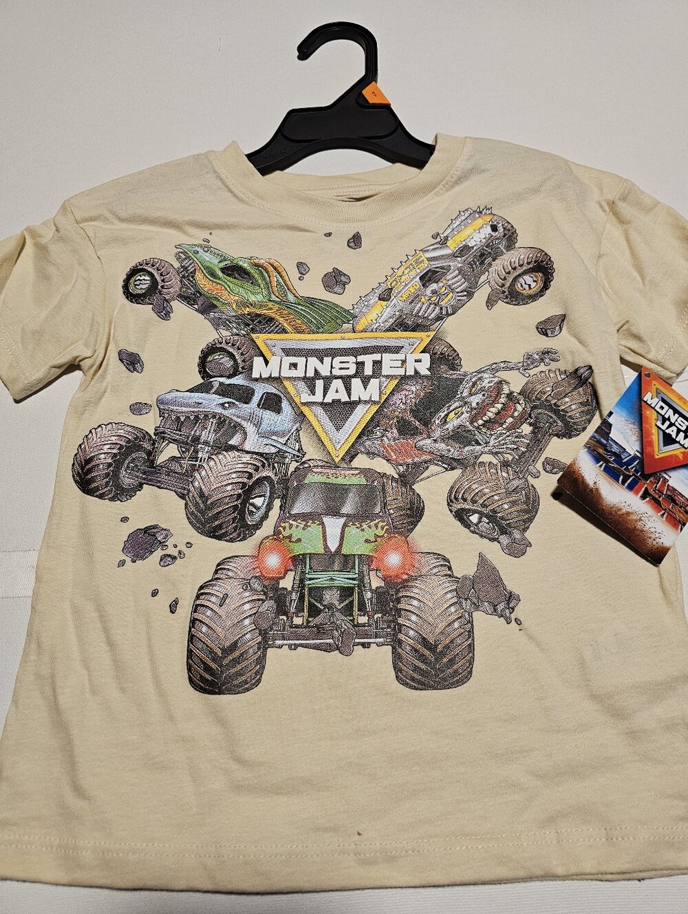 NEW Monster Jam Trucks Toddlers' 100% Cotton Cream Color Short Sleeve T-Shirt 4T